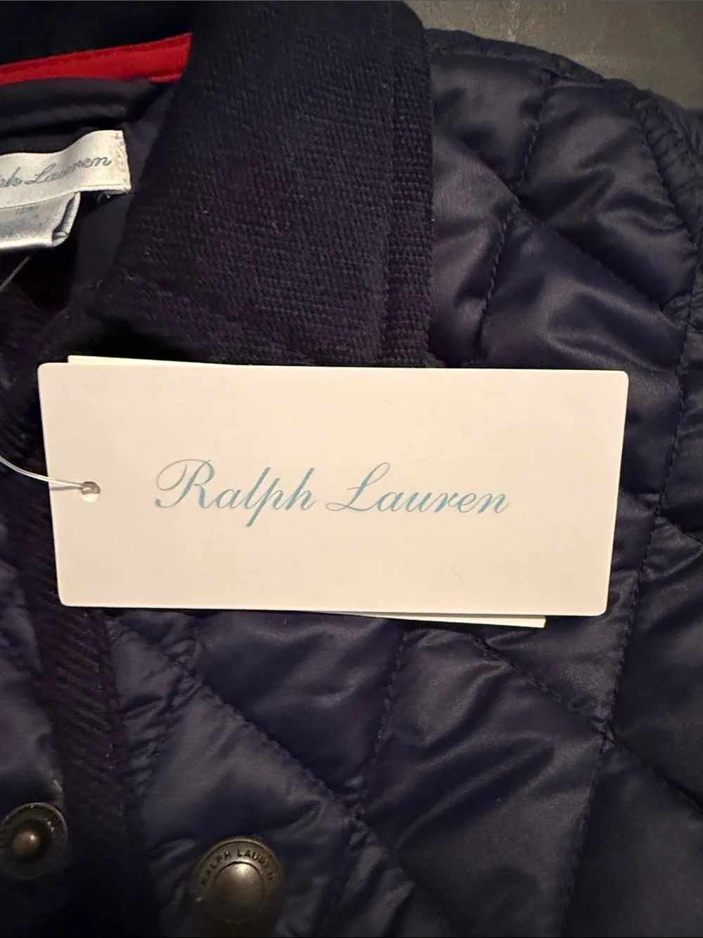Ralph Lauren Navy Quilted Puffer Jacket with Pink Pony
